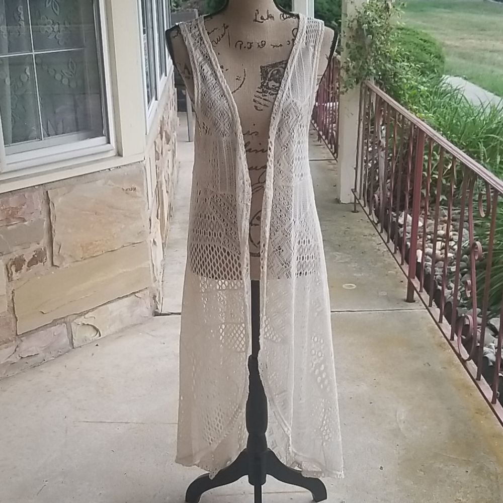 Boho chic longline crotchet vest